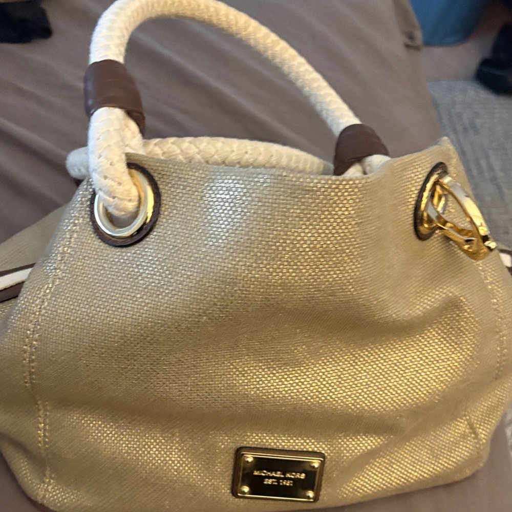 Michael Kors Gold Tote with White Rope Handles